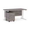 Maestro 25 straight desk 1400mm x 800mm with white cantilever frame and 3 drawer pedestal grey oak - SBWH314GO
