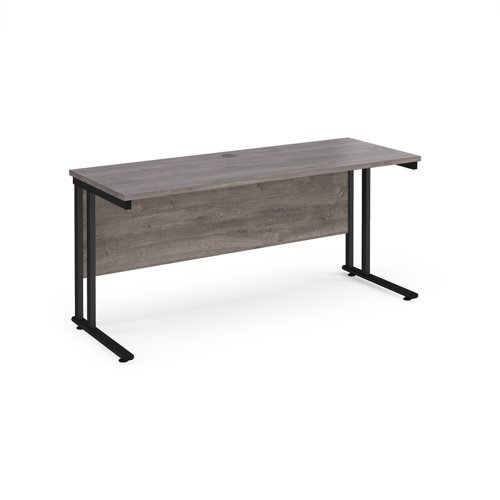 Maestro 25 straight desk 1600mm x 600mm black cantilever leg frame grey oak top - MC616KGO