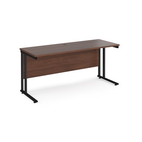 Maestro 25 straight desk 1600mm x 600mm black cantilever leg frame walnut top - MC616KW