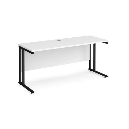 Maestro 25 straight desk 1600mm x 600mm black cantilever leg frame white top - MC616KWH