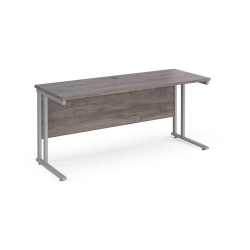 Maestro 25 straight desk 1600mm x 600mm silver cantilever leg frame grey oak top - MC616SGO
