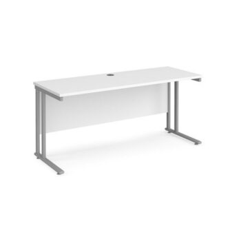 Maestro 25 straight desk 1600mm x 600mm silver cantilever leg frame white top - MC616SWH
