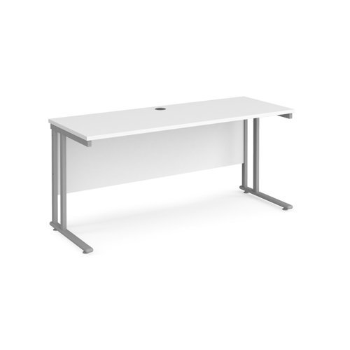 Maestro 25 straight desk 1600mm x 600mm silver cantilever leg frame white top - MC616SWH
