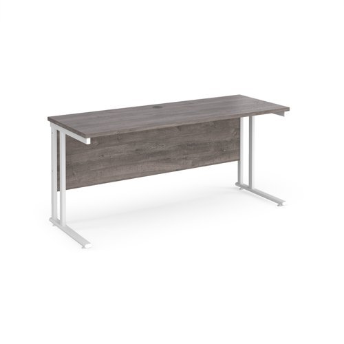 Maestro 25 straight desk 1600mm x 600mm white cantilever leg frame grey oak top - MC616WHGO