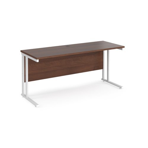 Maestro 25 straight desk 1600mm x 600mm white cantilever leg frame walnut top - MC616WHW