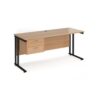 Maestro 25 straight desk 1600mm x 600mm with 2 drawer pedestal black cantilever leg frame beech top - MC616P2KB