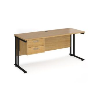 Maestro 25 straight desk 1600mm x 600mm with 2 drawer pedestal black cantilever leg frame oak top - MC616P2KO