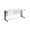 Maestro 25 straight desk 1600mm x 600mm with 2 drawer pedestal black cantilever leg frame white top - MC616P2KWH
