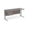 Maestro 25 straight desk 1600mm x 600mm with 2 drawer pedestal silver cantilever leg frame leg grey oak top - MC616P2SGO