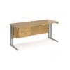 Maestro 25 straight desk 1600mm x 600mm with 2 drawer pedestal silver cantilever leg frame oak top - MC616P2SO