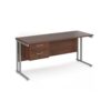 Maestro 25 straight desk 1600mm x 600mm with 2 drawer pedestal silver cantilever leg frame walnut top - MC616P2SW