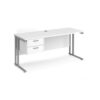 Maestro 25 straight desk 1600mm x 600mm with 2 drawer pedestal silver cantilever leg frame white top - MC616P2SWH