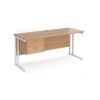 Maestro 25 straight desk 1600mm x 600mm with 2 drawer pedestal white cantilever leg frame beech top - MC616P2WHB