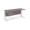 Maestro 25 straight desk 1600mm x 600mm with 2 drawer pedestal white cantilever leg frame leg grey oak top - MC616P2WHGO