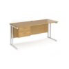 Maestro 25 straight desk 1600mm x 600mm with 2 drawer pedestal white cantilever leg frame oak top - MC616P2WHO