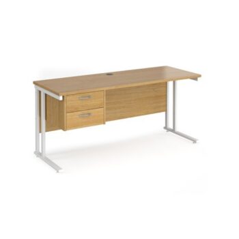 Maestro 25 straight desk 1600mm x 600mm with 2 drawer pedestal white cantilever leg frame oak top - MC616P2WHO