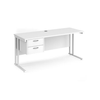 Maestro 25 straight desk 1600mm x 600mm with 2 drawer pedestal white cantilever leg frame white top - MC616P2WHWH