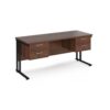 Maestro 25 straight desk 1600mm x 600mm with two x 2 drawer pedestals black cantilever leg frame walnut top - MC616P22KW