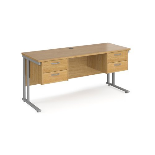 Maestro 25 straight desk 1600mm x 600mm with two x 2 drawer pedestals silver cantilever leg frame oak top - MC616P22SO