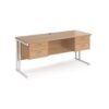 Maestro 25 straight desk 1600mm x 600mm with two x 2 drawer pedestals white cantilever leg frame beech top - MC616P22WHB