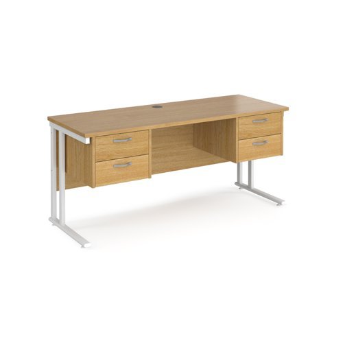 Maestro 25 straight desk 1600mm x 600mm with two x 2 drawer pedestals white cantilever leg frame oak top - MC616P22WHO