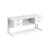 Maestro 25 straight desk 1600mm x 600mm with two x 2 drawer pedestals white cantilever leg frame white top - MC616P22WHWH