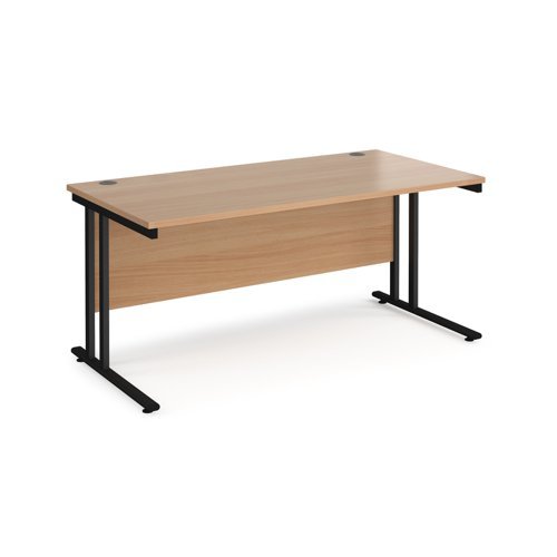 Maestro 25 straight desk 1600mm x 800mm black cantilever leg frame beech top - MC16KB