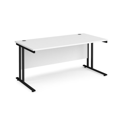 Maestro 25 straight desk 1600mm x 800mm black cantilever leg frame white top - MC16KWH