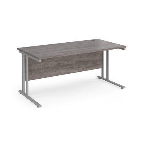 Maestro 25 straight desk 1600mm x 800mm silver cantilever leg frame grey oak top - MC16SGO