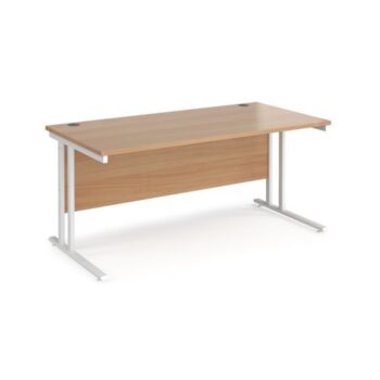Maestro 25 straight desk 1600mm x 800mm white cantilever leg frame beech top - MC16WHB