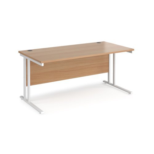 Maestro 25 straight desk 1600mm x 800mm white cantilever leg frame beech top - MC16WHB
