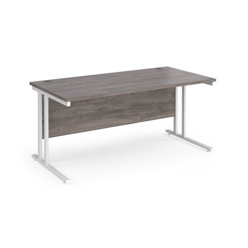 Maestro 25 straight desk 1600mm x 800mm white cantilever leg frame grey oak top - MC16WHGO