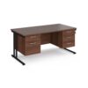 Maestro 25 straight desk 1600mm x 800mm with 2 and 3 drawer pedestals black cantilever leg frame walnut top - MC16P23KW
