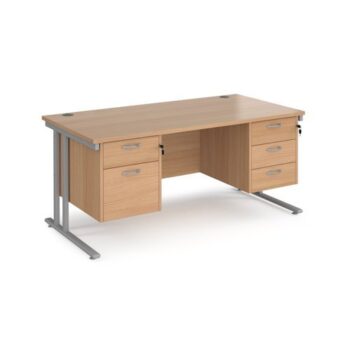 Maestro 25 straight desk 1600mm x 800mm with 2 and 3 drawer pedestals silver cantilever leg frame beech top - MC16P23SB