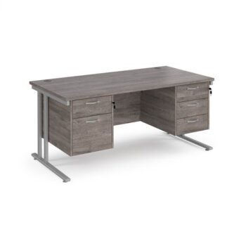 Maestro 25 straight desk 1600mm x 800mm with 2 and 3 drawer pedestals silver cantilever leg frame grey oak top - MC16P23SGO