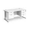 Maestro 25 straight desk 1600mm x 800mm with 2 and 3 drawer pedestals silver cantilever leg frame white top - MC16P23SWH