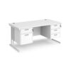 Maestro 25 straight desk 1600mm x 800mm with 2 and 3 drawer pedestals white cantilever leg frame white top - MC16P23WHWH