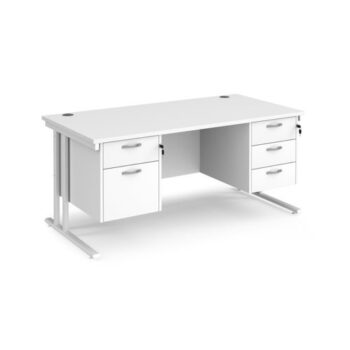 Maestro 25 straight desk 1600mm x 800mm with 2 and 3 drawer pedestals white cantilever leg frame white top - MC16P23WHWH