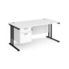 Maestro 25 straight desk 1600mm x 800mm with 2 drawer pedestal black cantilever leg frame white top - MC16P2KWH