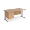 Maestro 25 straight desk 1600mm x 800mm with 2 drawer pedestal silver cantilever leg frame beech top - MC16P2SB