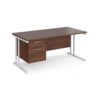 Maestro 25 straight desk 1600mm x 800mm with 2 drawer pedestal white cantilever leg frame walnut top - MC16P2WHW