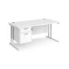 Maestro 25 straight desk 1600mm x 800mm with 2 drawer pedestal white cantilever leg frame white top - MC16P2WHWH