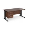 Maestro 25 straight desk 1600mm x 800mm with 3 drawer pedestal black cantilever leg frame walnut top - MC16P3KW