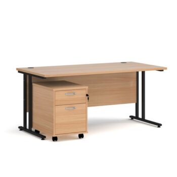 Maestro 25 straight desk 1600mm x 800mm with black cantilever frame and 2 drawer pedestal beech - SBK216B