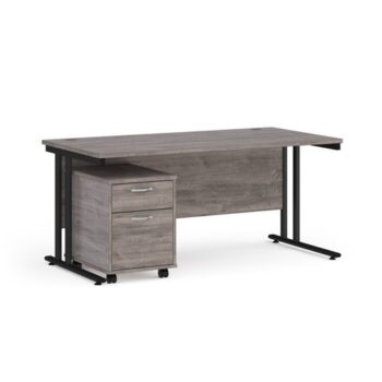 Maestro 25 straight desk 1600mm x 800mm with black cantilever frame and 2 drawer pedestal grey oak - SBK216GO