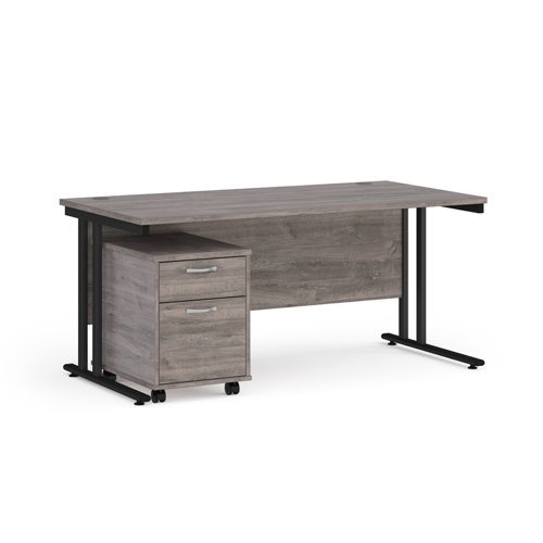 Maestro 25 straight desk 1600mm x 800mm with black cantilever frame and 2 drawer pedestal grey oak - SBK216GO