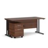 Maestro 25 straight desk 1600mm x 800mm with black cantilever frame and 2 drawer pedestal walnut - SBK216W