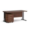 Maestro 25 straight desk 1600mm x 800mm with black cantilever frame and 3 drawer pedestal walnut - SBK316W