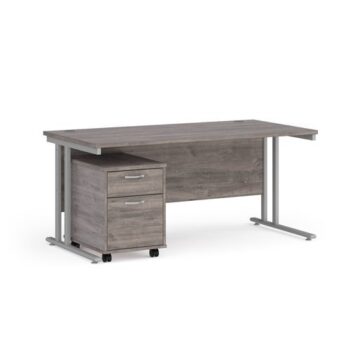 Maestro 25 straight desk 1600mm x 800mm with silver cantilever frame and 2 drawer pedestal grey oak - SBS216GO