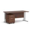 Maestro 25 straight desk 1600mm x 800mm with silver cantilever frame and 2 drawer pedestal walnut - SBS216W